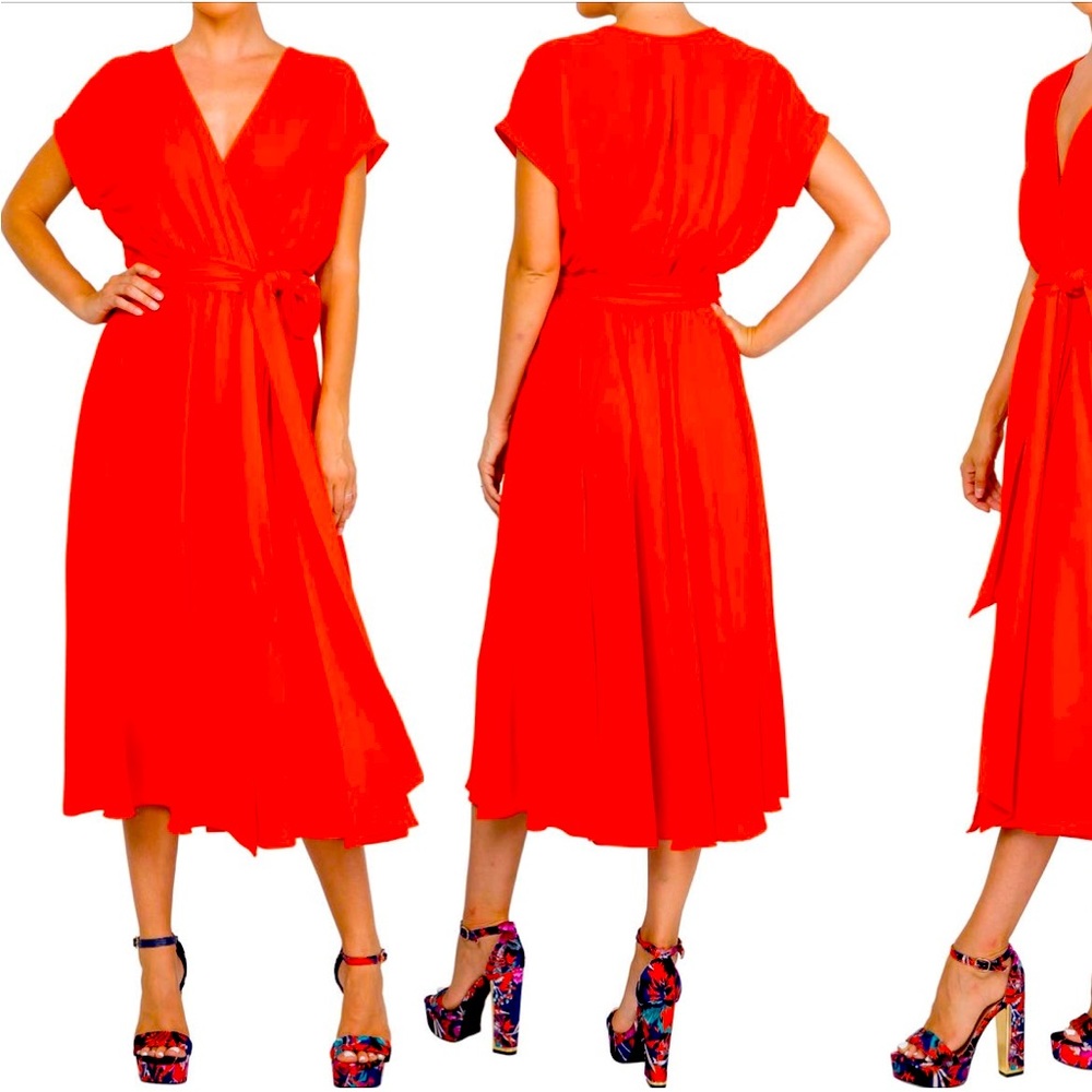 Meghan Los Angeles, red wrap dress